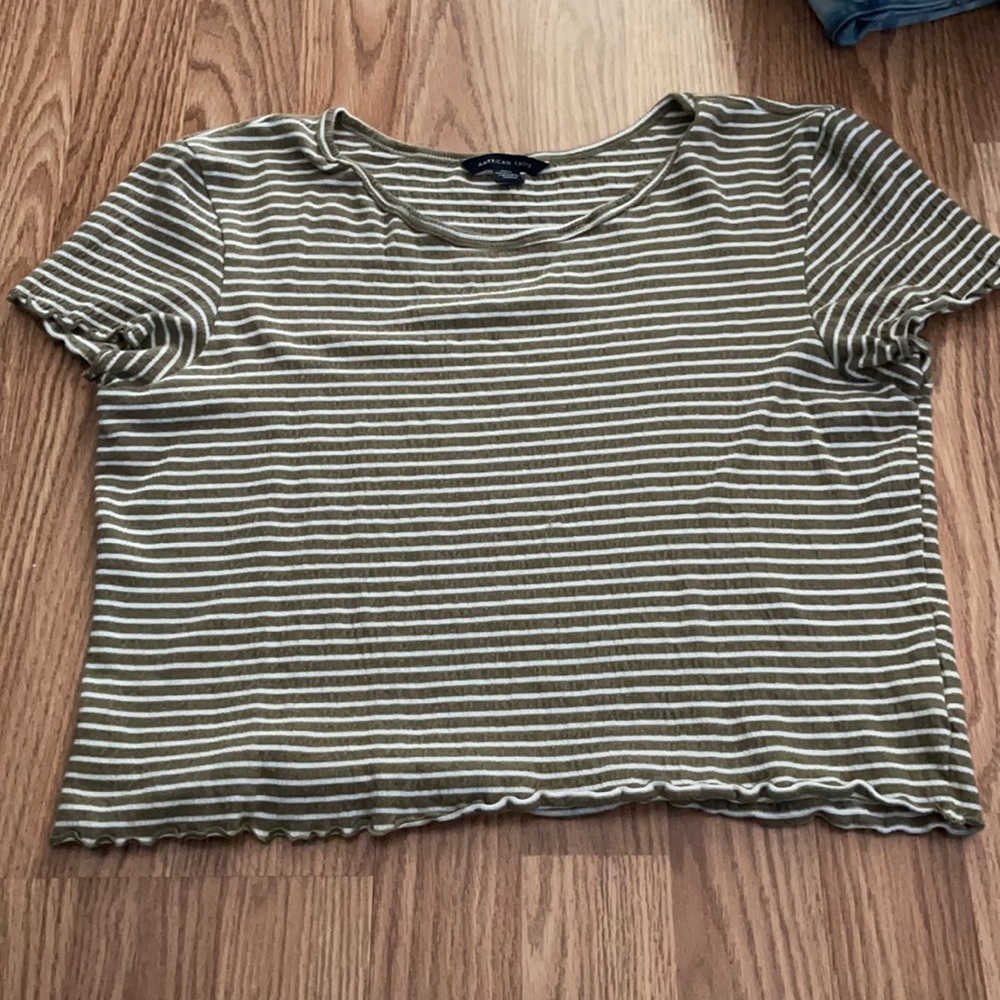 American Eagle Medium Green Striped Crop Top